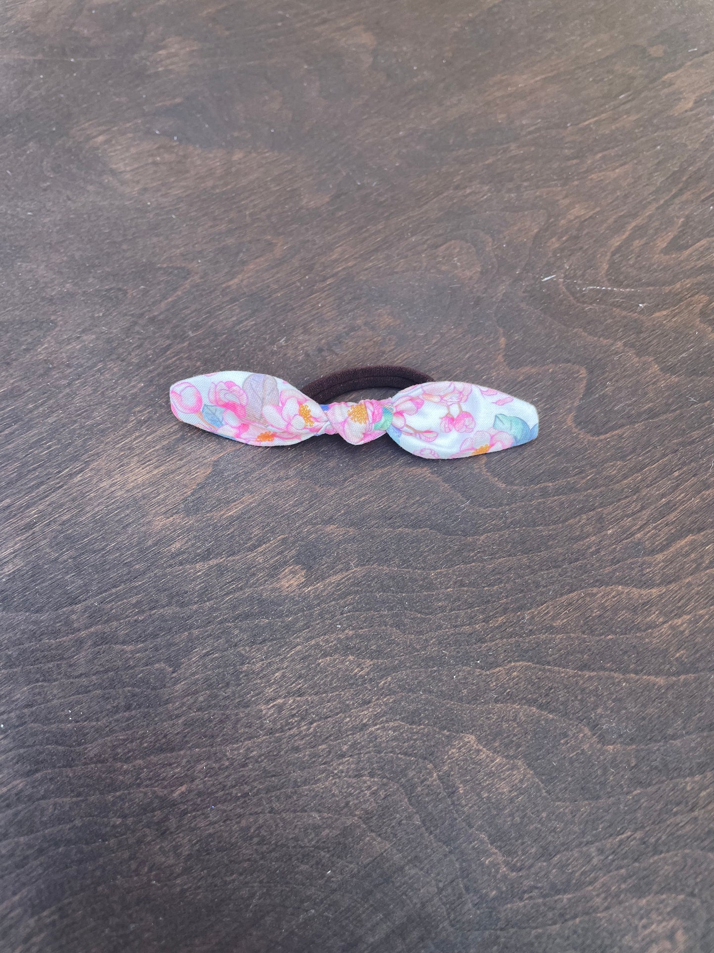 Pink peony hair tie