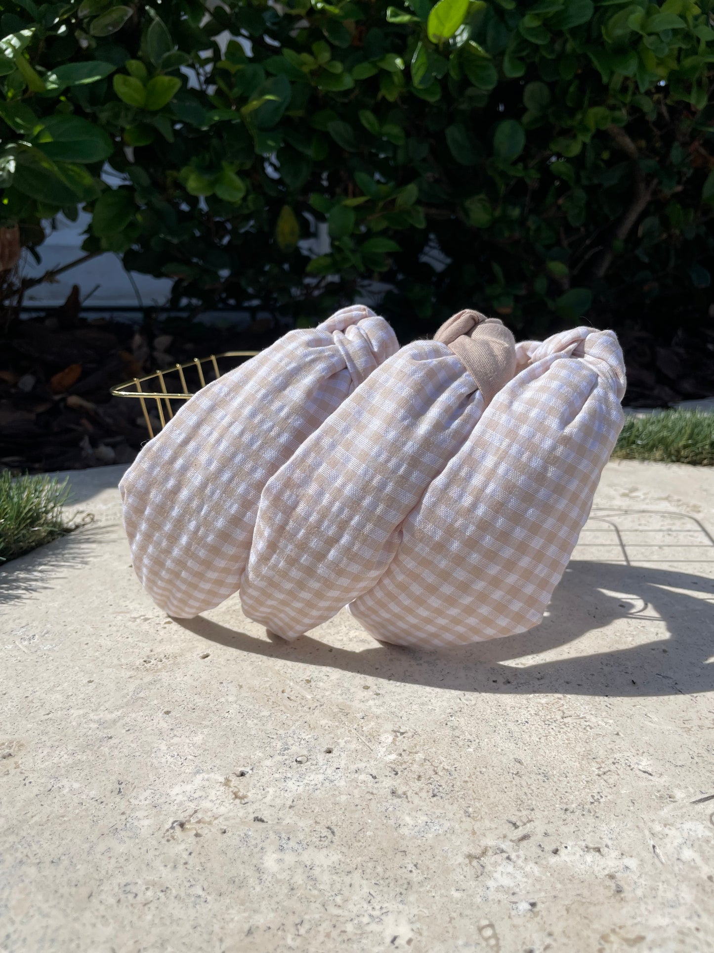 Pastel brown gingham headbands