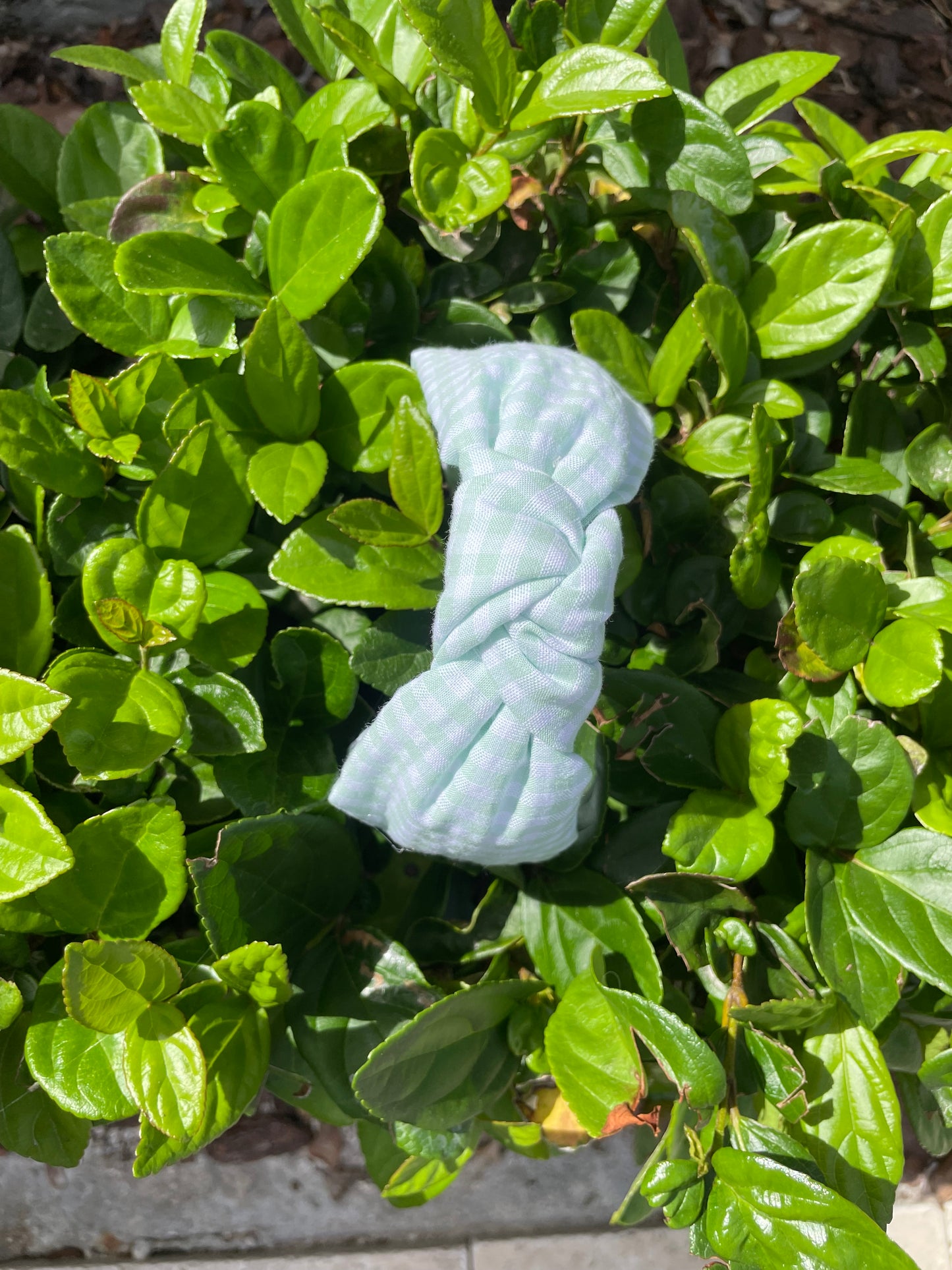 Pastel green gingham headbands