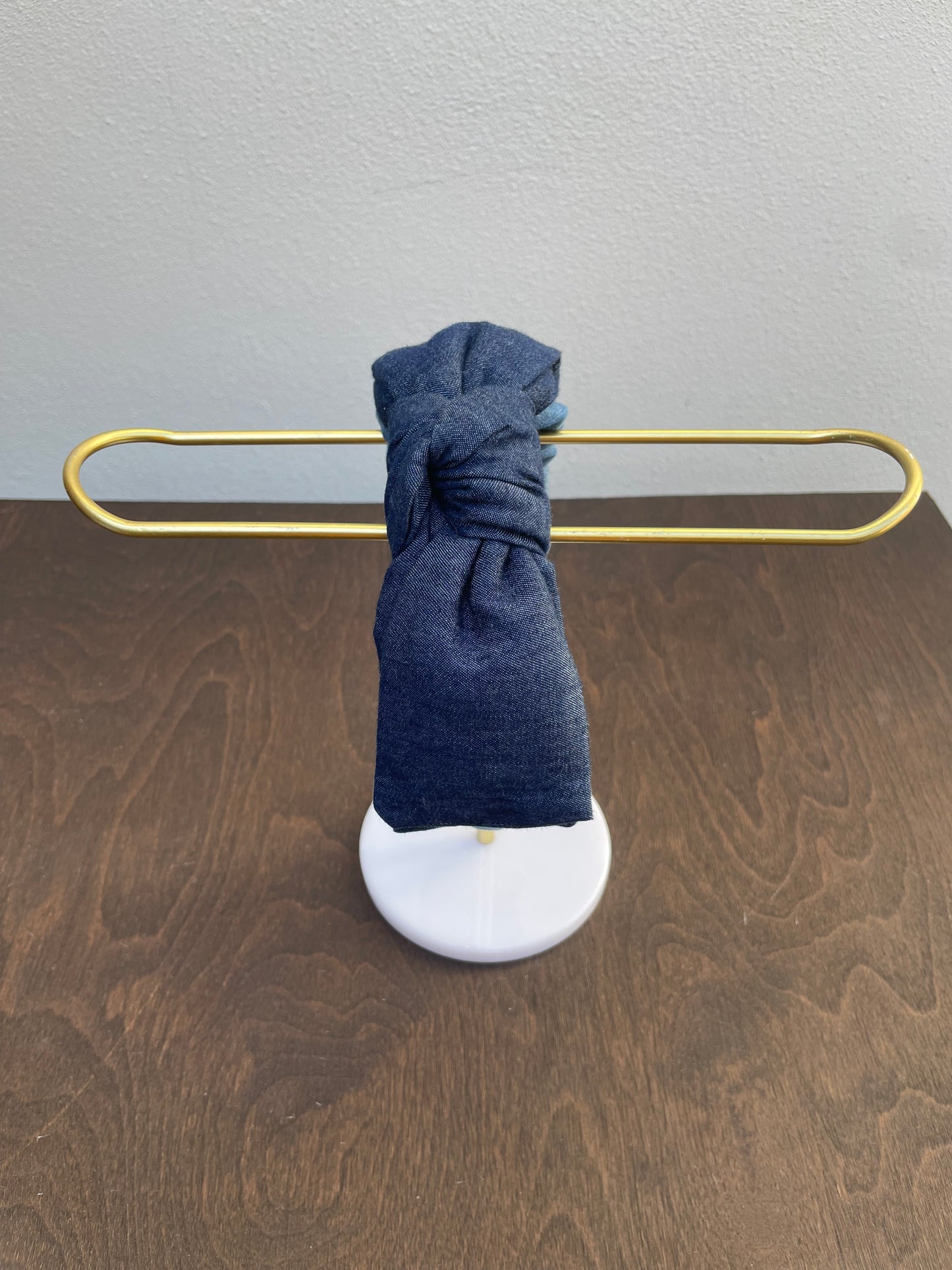 Denim on denim twisted bow headband